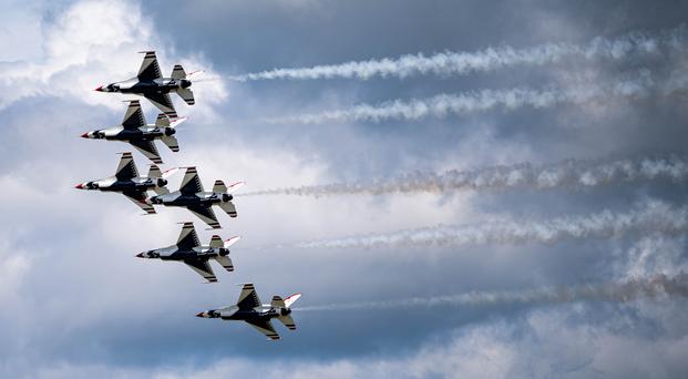  The United States Air Force Thunderbirds practice precision flying prior to the air show, Air Power over Hampton Roads, at Joint Base Langley-Eustis, Virginia, May 4, 2023.
