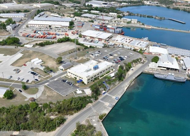 An aerial view of Bulkeley Hall at Naval Station Guantanamo Bay, Cuba.