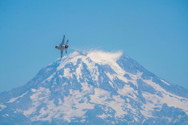 The United States Air Force Air Demonstration Squadron "Thunderbirds" perform at Joint Base Lewis-McChord, Washington, July 14-16, 2023.