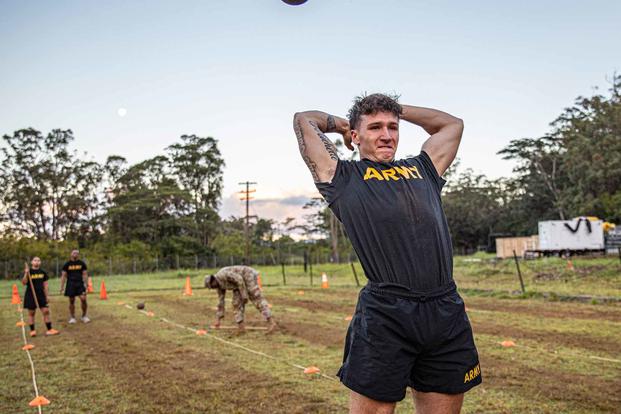 A U.S. Army soldier conducts the Army Combat Fitness Test