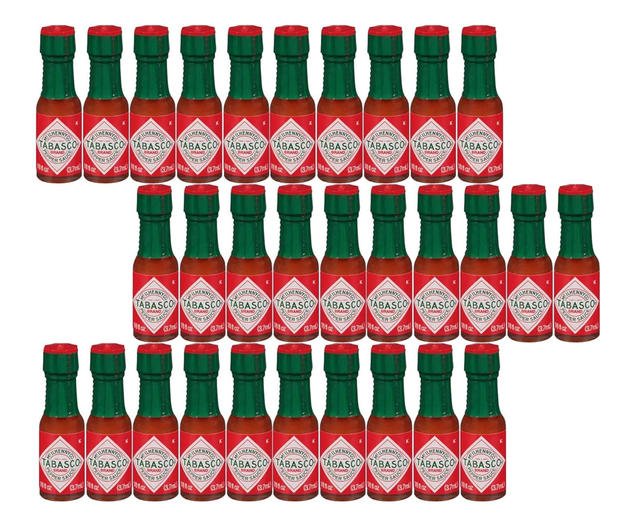 Miniature bottles of Tabasco sauce