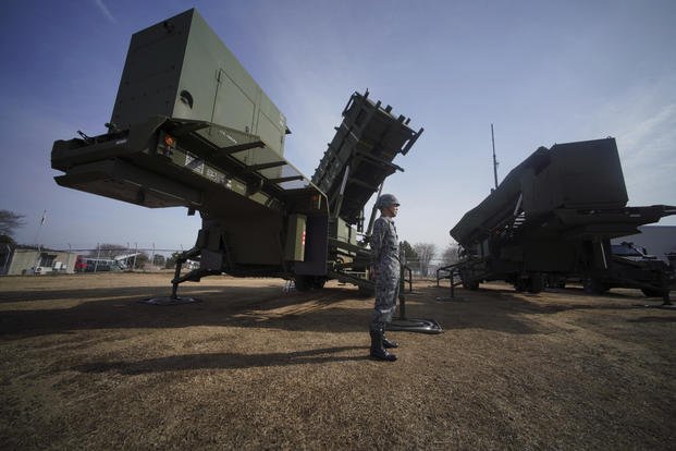 surface-to-air Patriot Advanced Capability-3 (PAC-3) missile interceptor launcher vehicle in Funabashi