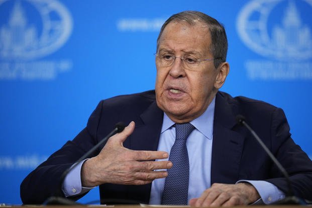 Russian Foreign Minister Sergey Lavrov speaks at his annual news conference in Moscow
