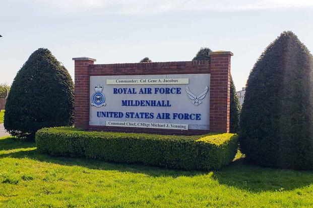 Royal Air Force Mildenhall base sign.