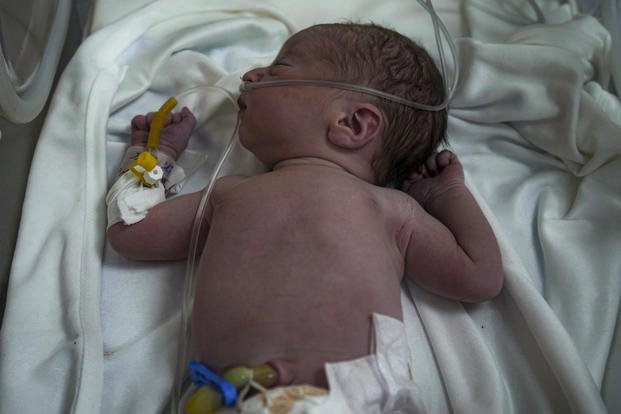 A Palestinian baby boy was delivered prematurely after his mother was killed in an attack. 