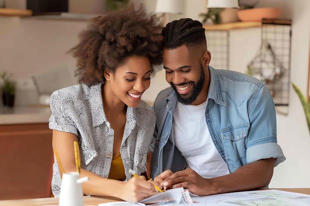 A couple planning kitchen renovations