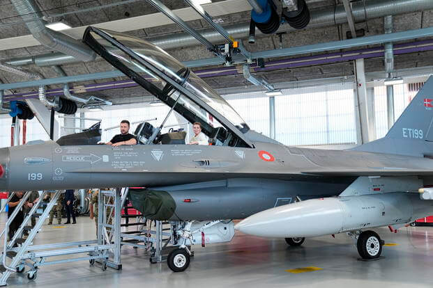 F-16 fighter jet at Skrydstrup Airbase, in Vojens, Denmark