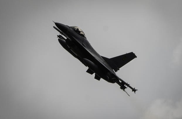 Ukrainian Air Force's F-16 fighter jet flies in Ukraine