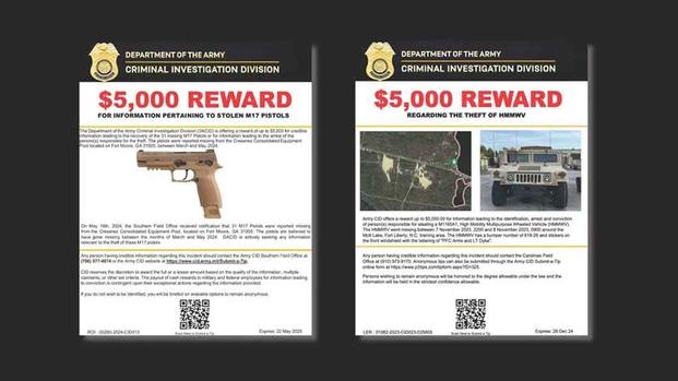 Army Criminal Investigation Division offer rewards for stolen equipment