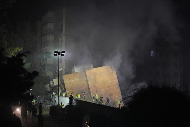 Site of an Israeli airstrike in Beirut's southern suburbs