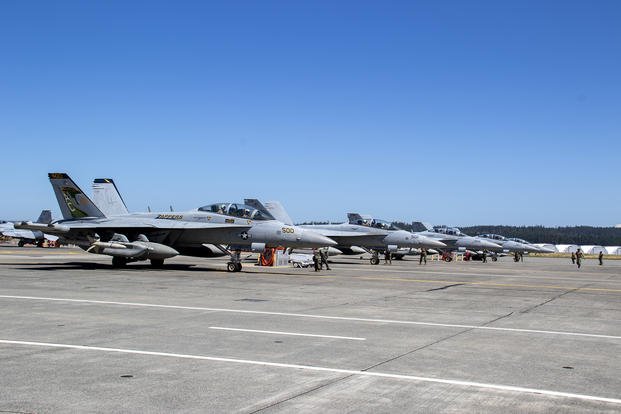 E/A-18G Growlers, assigned to the ‘Zappers’ of Electronic Attack Squadron (VAQ) 130, return home to Naval Air Station Whidbey Island, Washington after a deployment with the Dwight D. Eisenhower Carrier Strike Group.