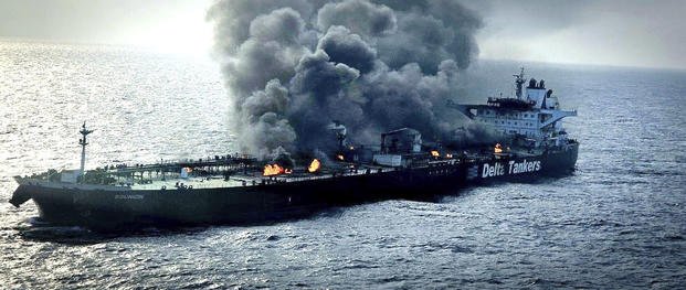 oil tanker Sounion burning in the Red Sea