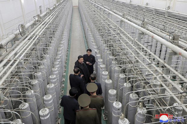 Kim Jong Un, second from top, inspects a facility that produces nuclear material
