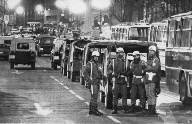  Armed Spanish military police are seen on duty at the square in front of the Spanish Cortes (Parliament) 