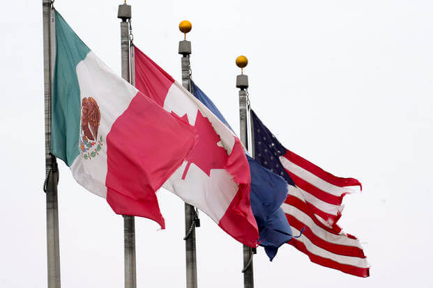 The flags of Mexico, Canada and the United States 