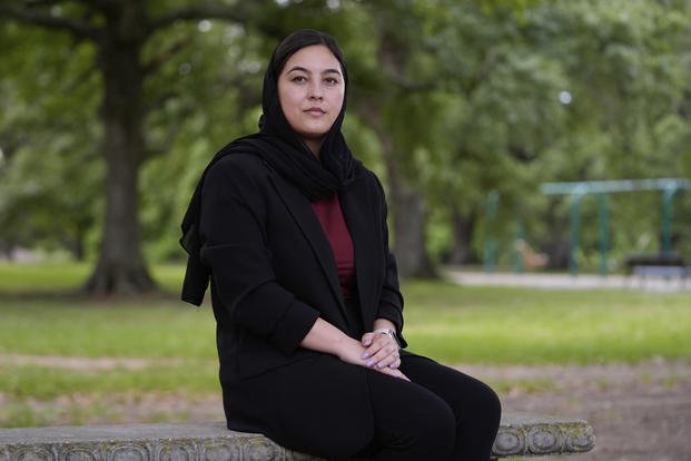 Negina Khalili poses for a portrait near her office in New Orleans