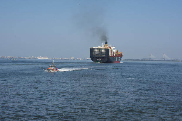 A crew from Coast Guard Station Charleston patrols Charleston Harbor