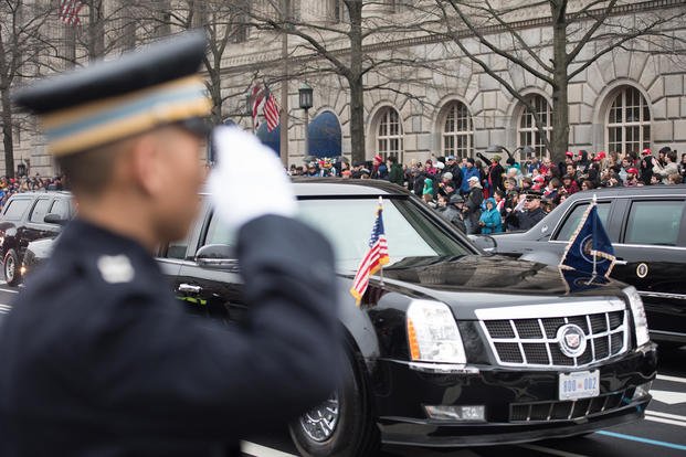 Soldier salutes  at the Presidential Inaugural parade