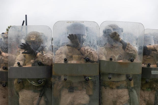 U.S. Marines rehearse non-lethal tactics in Los Angeles
