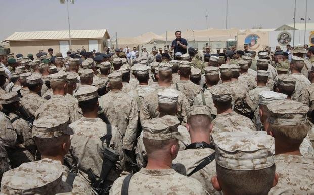 British and US troops at Camp Bastion in south Afghanistan