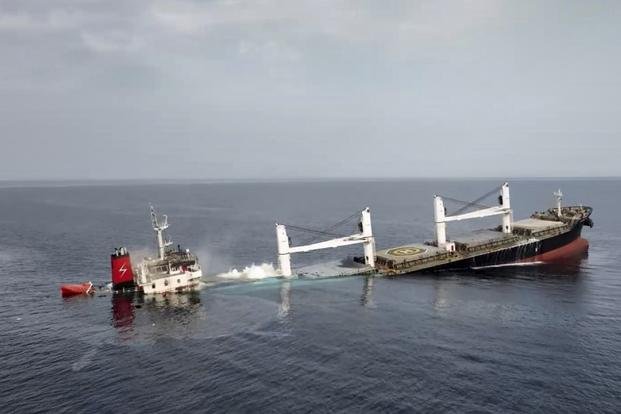  Liberian-flagged bulk carrier Eternity C is seen as it sinks in the Red Sea