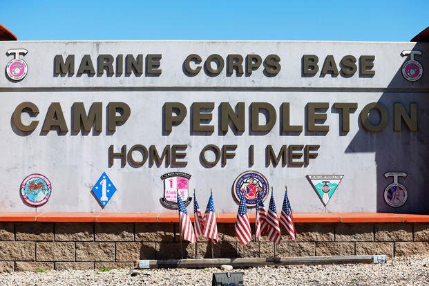 The sign at the entrance at Marine Corps Base Camp Pendleton