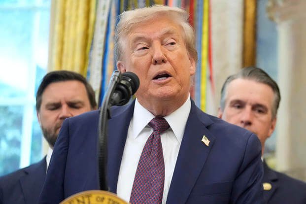 President Donald Trump speaks about the relocation of U.S. Space Command headquarters