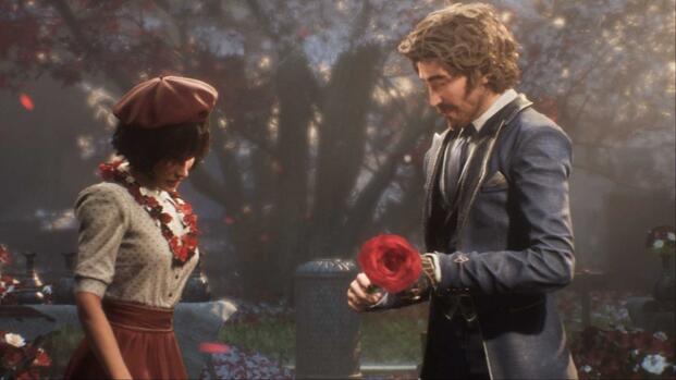Gustave giving Sophie a flower in Clair Obscur Expedition 33