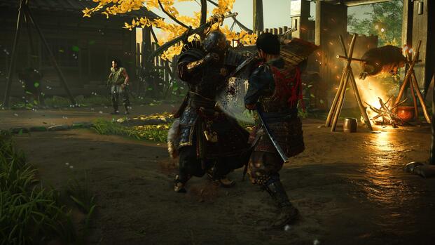 Attacking an enemy in Ghost of Tsushima