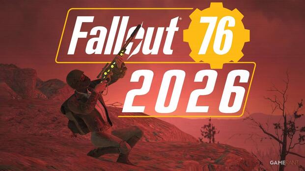 Fallout 76 2026 logo mockup with Lever-Action Rifle sniper in Skyline Valley red sky composite
