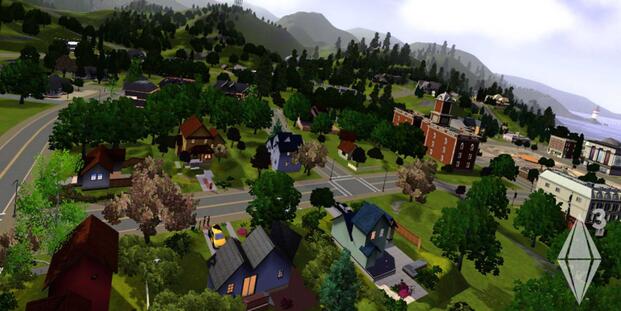 The Sims 3 arial view of the neighborhood