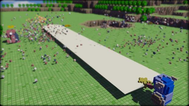 Fighting enemies with a big sword in 3D Dot Game Heroes