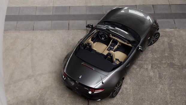 2025 Mazda MX-5 ND Top Down Gray Overhead Rear Angled View