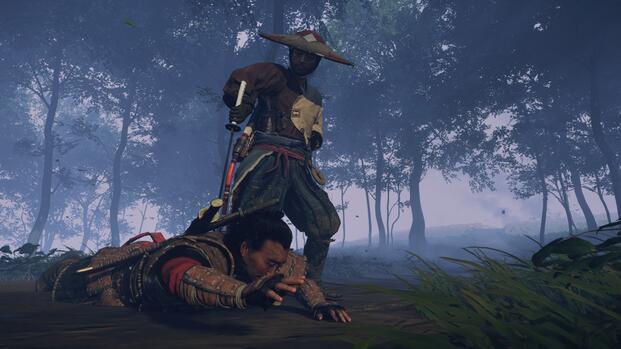Slaying an enemy in Ghost of Tsushima