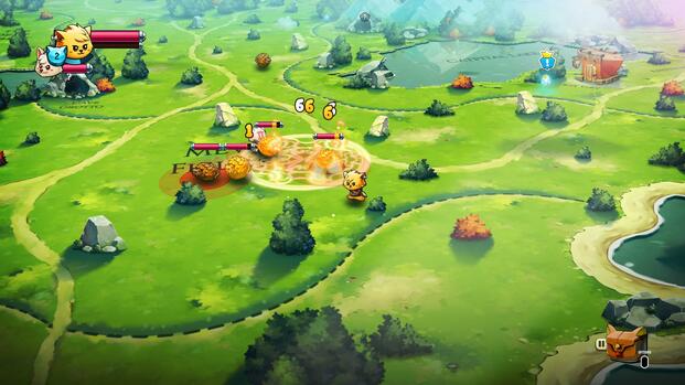 Casting fire magic on enemies in Cat Quest 2 (2019)