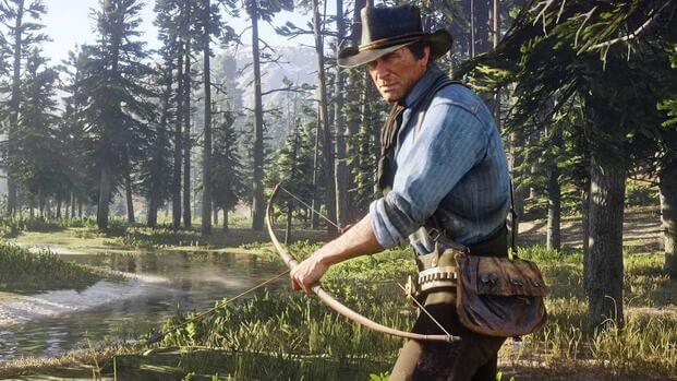 Arthur with a bow in Red Dead Redemption 2 (2018)