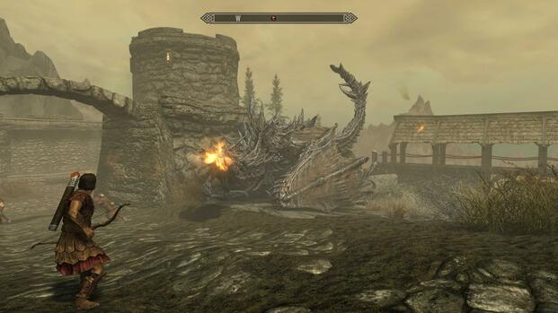 Attacking a dragon in The Elder Scrolls 5 Skyrim (2021)