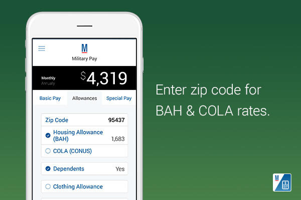 Enter zip code for BAH and COLA rates