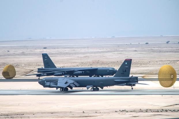 U.S. Air Force B-52 Stratofortress bombers from Barksdale Air Force Base, Louisiana, arrived at Al Udeid Air Base, Qatar, April 9, 2016 in support of Operation Inherent Resolve, the operation against the Islamic State. (Photo by Corey Hook/U.S. Air Force)