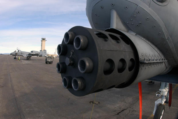 An up-close look at the GAU-8 gatling gun on the A-10.