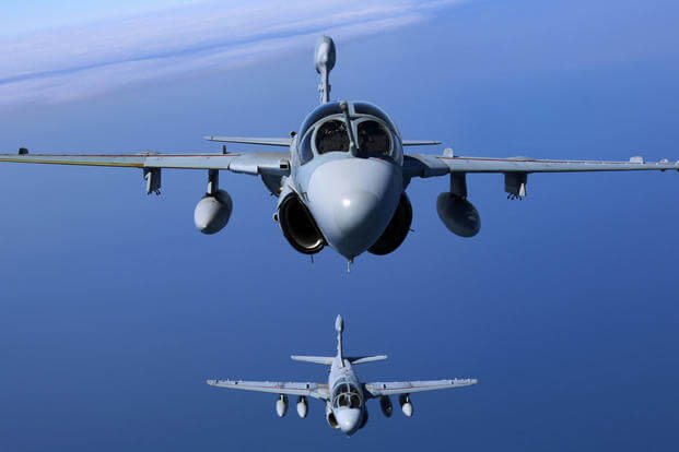 EA-6B Prowlers belonging to each Prowler squadron aboard Marine Corps Air Station Cherry Point conducted a "Final Four" division flight aboard the air station March 1, 2016. (Photo: Cpl. Neysa Huertas Quinones)