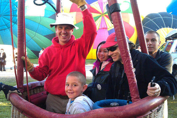 Air Force Maj. Kenny Weiner prepares for takeoff with a basketful of friends during a 2012 balloon festival in Albuquerque, New Mexico. Courtesy photo 