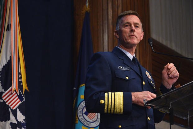 Coast Guard Commandant Adm. Paul Zukunft delivers the 2017 State of the Coast Guard Address at the National Press Club in Washington, D.C., March 16, 2017. (U.S. Coast Guard photo/Petty Officer 2nd Class Patrick Kelley)
