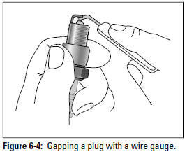 Figure 6-4: Gapping a plug with a wire gauge.