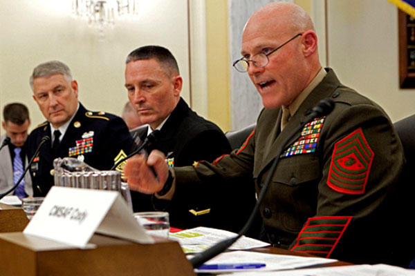 Sgt. Maj. of the Marine Corps Micheal Barrett testifies before Congress about service members' pay.