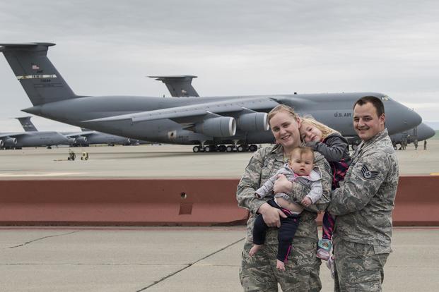 Staff Sgt. Kyle Leidholm and his wife, Staff Sgt. Nicole Leidholm, discuss the challenges every dual-military couple faces on a day-to-day basis at Travis Air Force Base, Calif., on April 6, 2017. Heide Couch/Air Force
