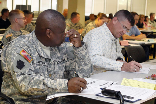 An Army major takes part in the Transition Assistance Program, or TAP, at Fort Sill, Oklahoma.
