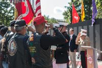 The U.S. Marine Corps Color Guard presents the National Ensign and the U.S. Marine Corps Battle Colors during a Vietnam War pinning ceremony as a part of Marine Week, Detroit, Michigan. (Marine Corps/Robert Knapp)