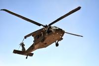 A Black Hawk helicopter assigned to 3rd Battalion, 501st Aviation Regiment, Combat Aviation Brigade, 1st Armored Division, at Fort Bliss carries soldiers  during a platoon air assault, movement-to-contact and ground infiltration exercise at the Doña Ana Training Complex, N.M., on March 11, 2018. Winifred Brown/Army