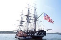 USS Constitution is tugged out to Fort Independence on Castle Island during "Old Ironsides" Chief Petty Officer Heritage Week, Aug. 24, 2018. (U.S. Navy photo/Donovan Keller)
